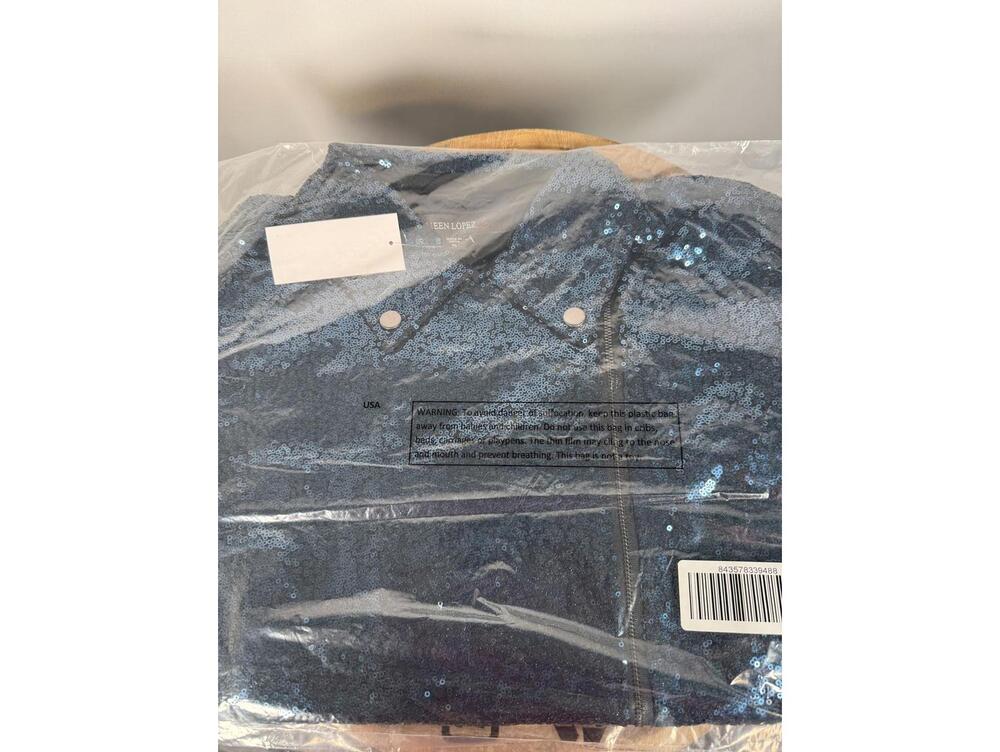 NWT Colleen Lopez Blue Sequin Moto Jacket Sparkly Evening Blazer Size XL - Picture 3 of 4
